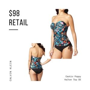 Calvin Klein Exotic Poppy Halter Top XS $98 Retail